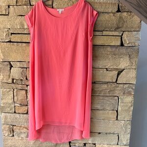 Dana Buchman Coral Pink Cap-Sleeve Shift Midi Dress Wedding Guest, Party, Easter